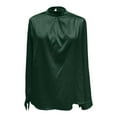 thumbnail image 3 of DuoJiaJ Stylish Women's Satin Long Sleeve Stand Collar Shirt Blouse Top For Casual And Formal Wear Women's Long Sleeve Shirts Green M, 3 of 4