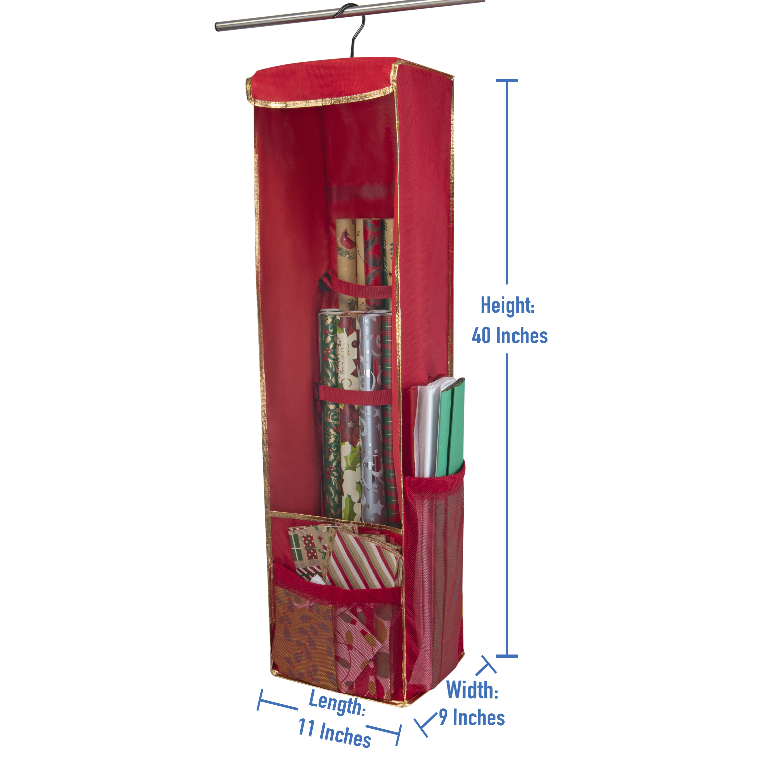 Simplify Hanging Holiday Gift Wrap Organizer, Red photo 5