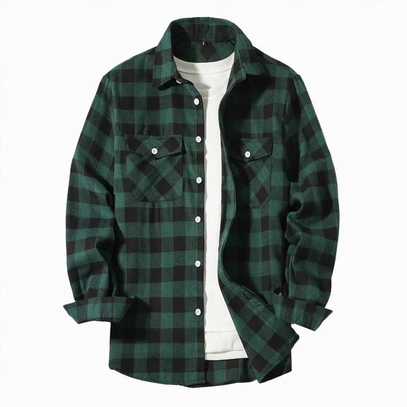 HCNTES Flannel Shirt for Men Long Sleeve Vintage Buttons Down Plaid Shirt with Chest Pocket(Z01-Dark Green,3XL)
