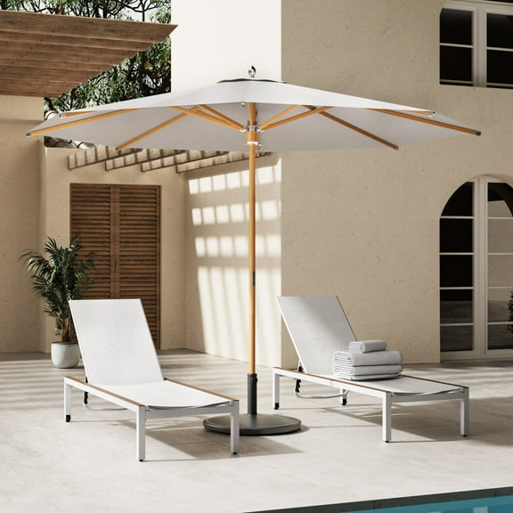 GRANDPATIO x Sunbrella 12Ft Round Tilting Patio Umbrella, Beige Faux-Wood Grain, Adjustable Height, Off-white