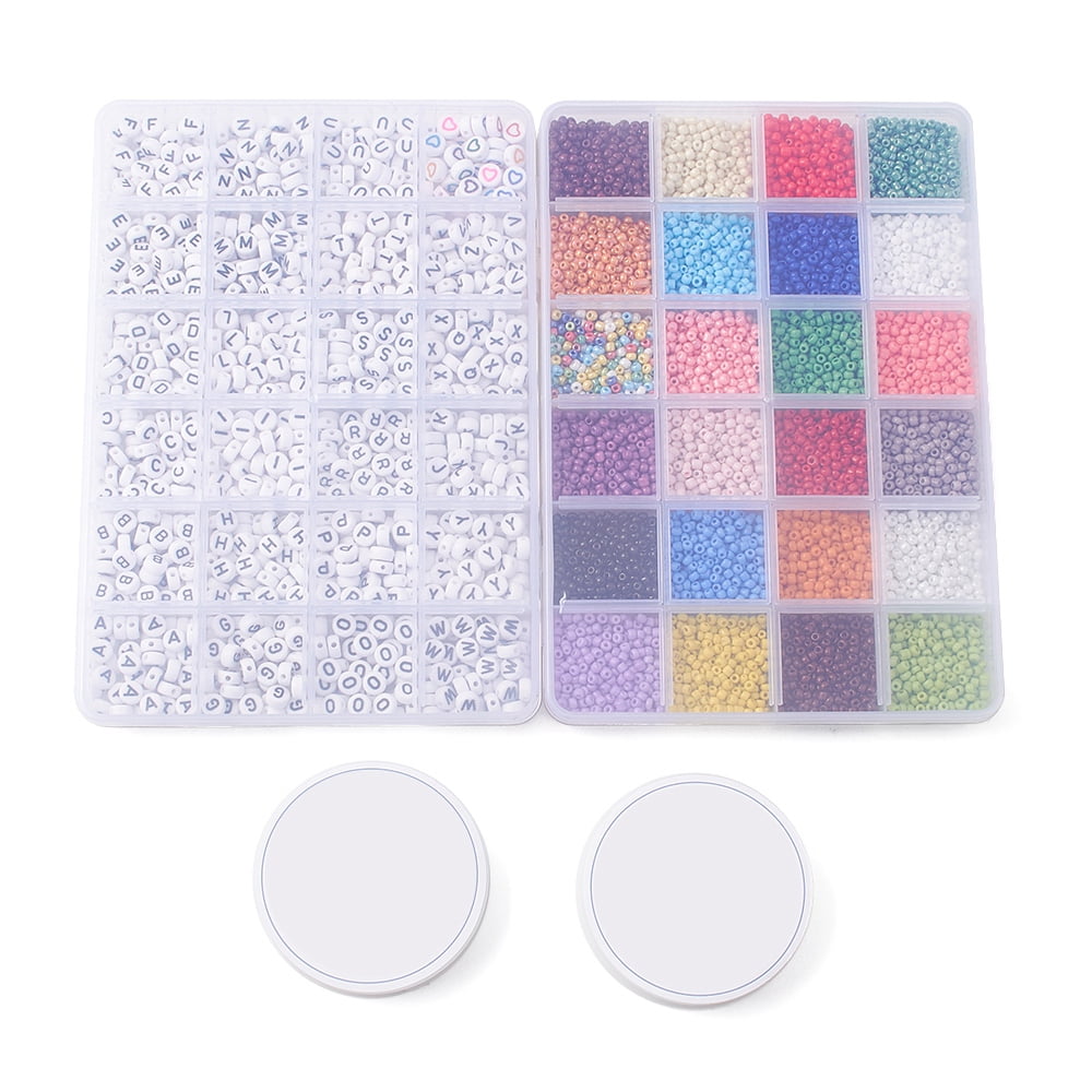 1Set DIY Word Bracelet Making Kit Including Glass Seed Round & Letter Acrylic Beads Elastic Thread