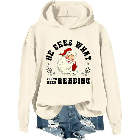 He Sees What You've Been Reading Santa Hoodie Funny Bookish Christmas Santa Sweatshirt
