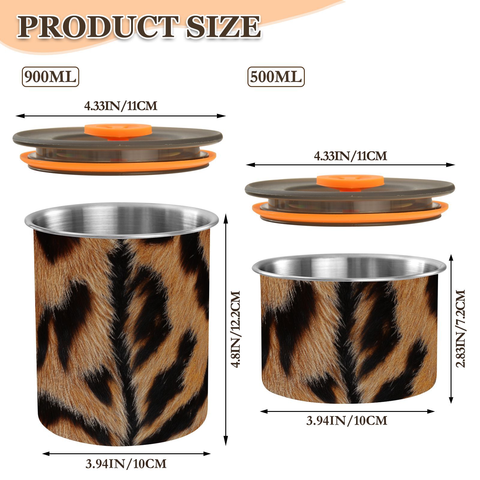Tiger Print Airtight Coffee Bean Canister 30oz Food Storage Containers with Lids For Gournd, Tea, Sugar, Flour, Rice, Cereal, Candy Cookie Jar