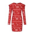 thumbnail image 4 of Robe Portefeuille Imprimée de Noël pour Femmes Col Rond Manches Longues Automne Mini Robes Décontractées Ajustées Robe Courte de Vacances, 4 of 6