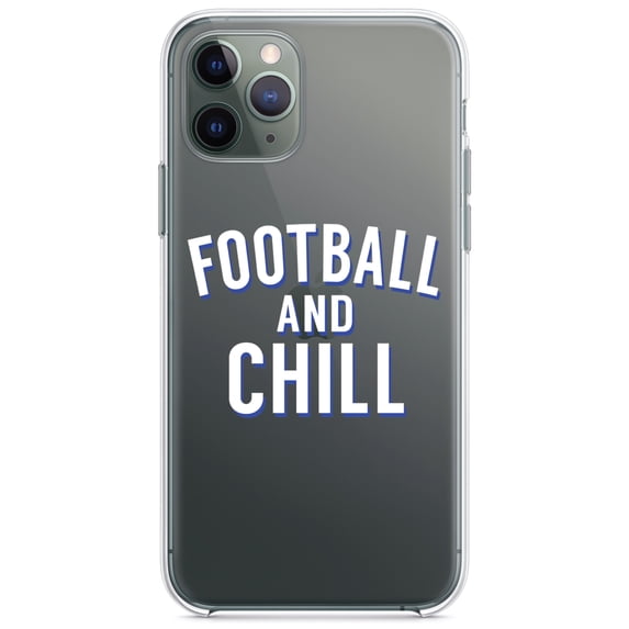 DistinctInk Clear Shockproof Hybrid Case for iPhone 13 PRO (6.1" Screen) - TPU Bumper Acrylic Back Tempered Glass Screen Protector - Football and Chill
