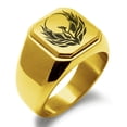 thumbnail image 1 of Stainless Steel Greek Mythology Phoenix Engraved Square Flat Top Biker Style Polished Signet Ring, 1 of 1