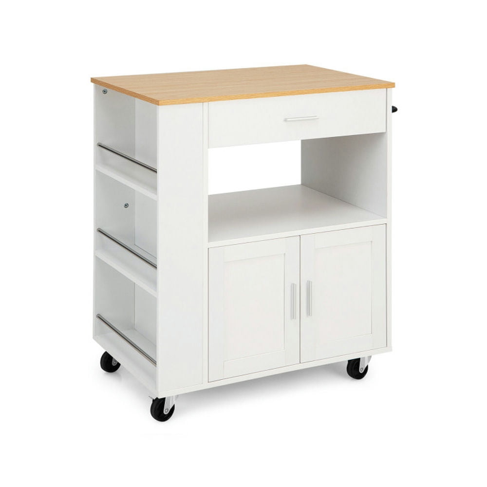 Finihen Rolling Cart, Kitchen Island Cart, Rolling Kitchen Trolley with 3 Spice Racks Drawer and Open Shelf, for Kitchen, Dining Room, White Finihen Rolling Cart, Kitchen Island Cart, Rolling Kitchen Trolley with 3 Spice Racks Drawer and Open Shelf, for Kitchen, Dining Room, White