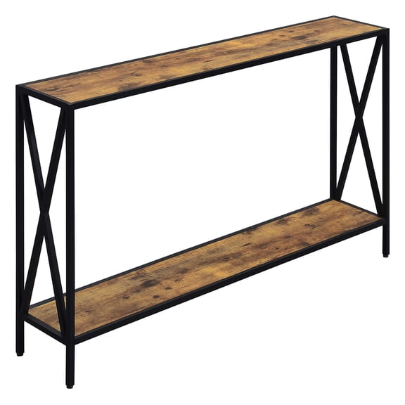 Pemberly Row Farmhouse Black Metal Console Table in Multi-Color Wood Finish