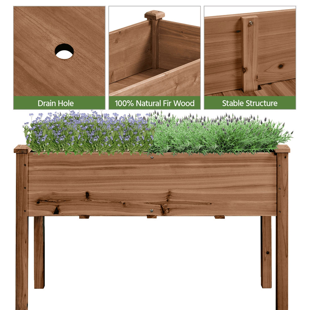 Renwick Rectangle Wood Garden Bed Raised Planters,Dark Brown