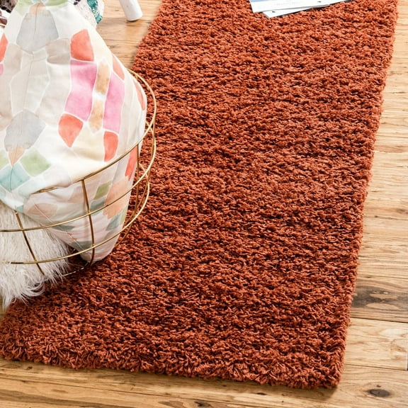Unique Loom Solid Shag Collection Area Rug (2' 7" x 19' 8" Runner Terracotta)
