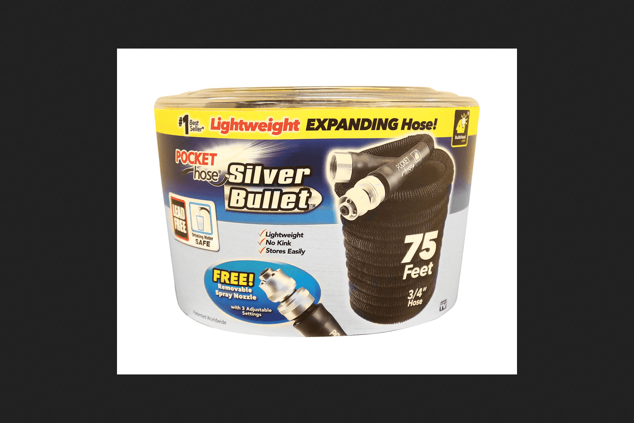 Pocket Hose Silver Bullet As Seen On TV 3/4 in. Dia. x 75 ft. L Expanding Black Garden Hose