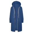 thumbnail image 3 of Women Casual Zip up Polyester Hoodies, Long Hoodie Tunic Jackets Long Sleeve Sweater Dress with Side Pockets Blue S, 3 of 7