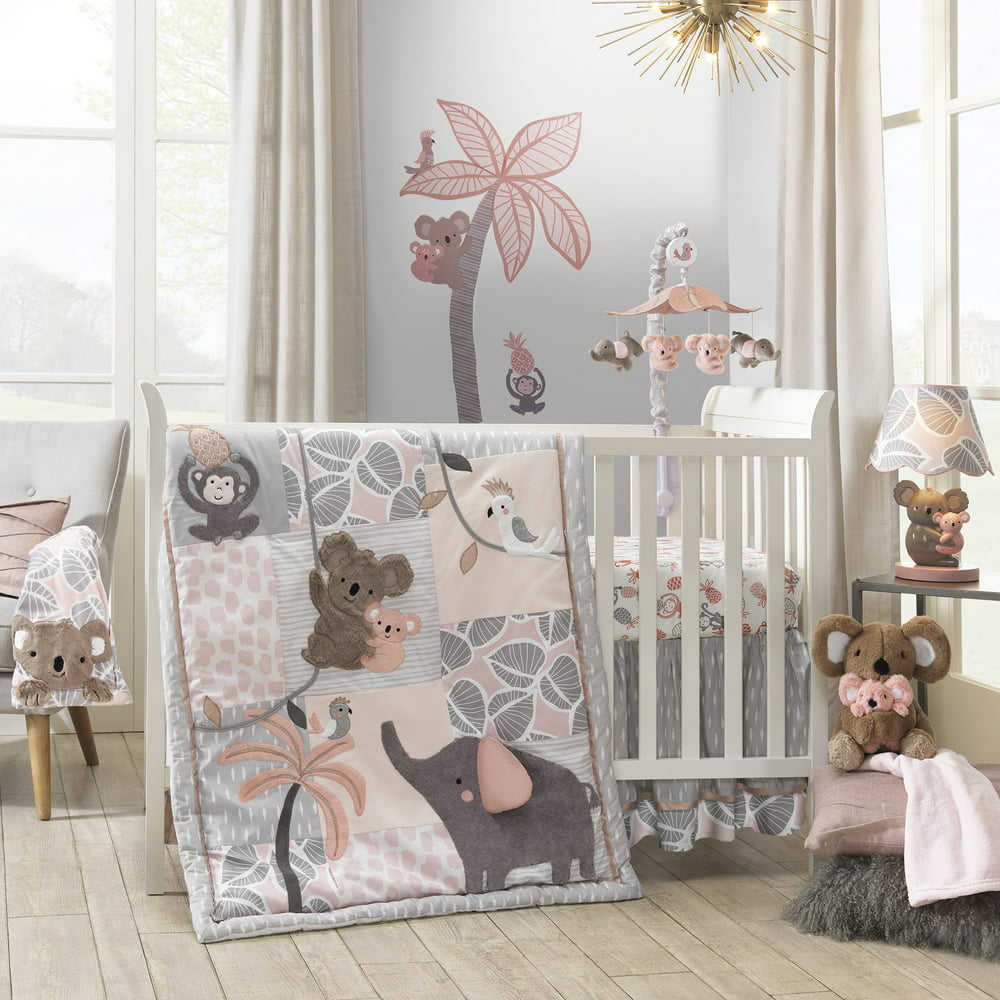Lambs & Ivy Calypso 4-Piece Crib Bedding Set - Pink, Gray, Gold ...
