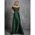 thumbnail image 3 of Dark Green Off Shoulder Twist Ruched Satin A-Line Evening Gown Maxi Dress, 3 of 30