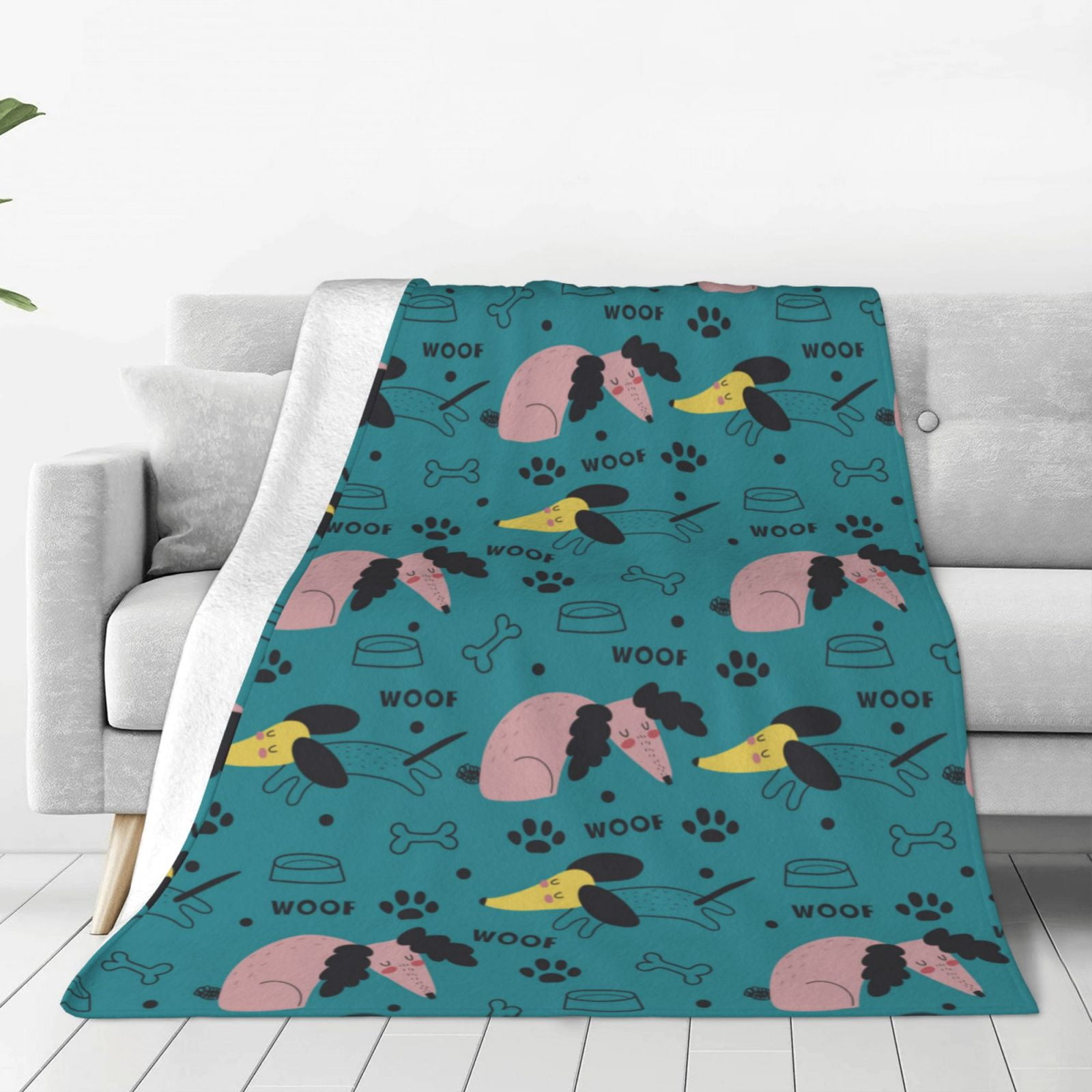 KLL Dachshund Dog Pattern Fleece Throw Blanket,Fleece Throw Blankets for Couch & Bed All Season Use-50"x40"