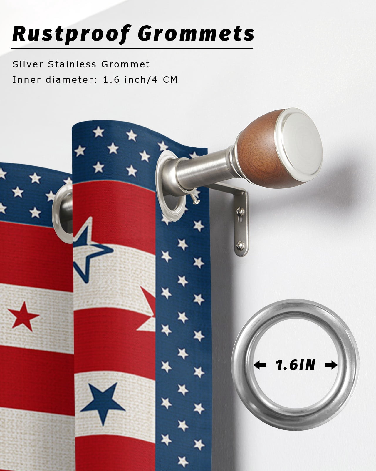 Outdoor Curtains for Patio, 4th of July Waterproof Blackout Outside Curtain for Porch/Pergola/Gazebo, American Flag Star Patriotic Independence Day Thermal Insulated Drapes, 1 Panel, 54 x 95 Inch