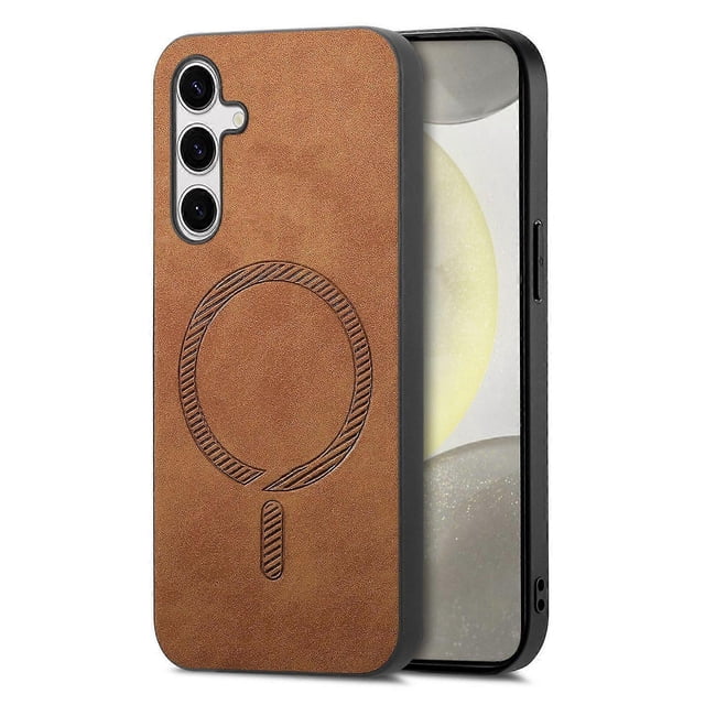 For Samsung Galaxy S24 Leather Back Case Compatible with MagSafe Skin-touch Phone Cover - Green