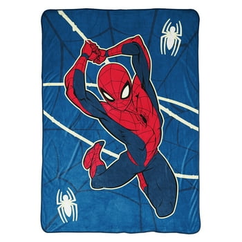 Spider-Man Swing Into Action Glow In The Dark Kids Twin Blanket, 62 x 90, Microfiber, Blue, Marvel
