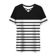 thumbnail image 7 of Feancey Plus Size Trendy Womens Tshirts Summer Short Sleeve Striped Print Tops Criss Cross V Neck Loose Blouse Business Casual Oversized T-Shirt BlackXXL, 7 of 7
