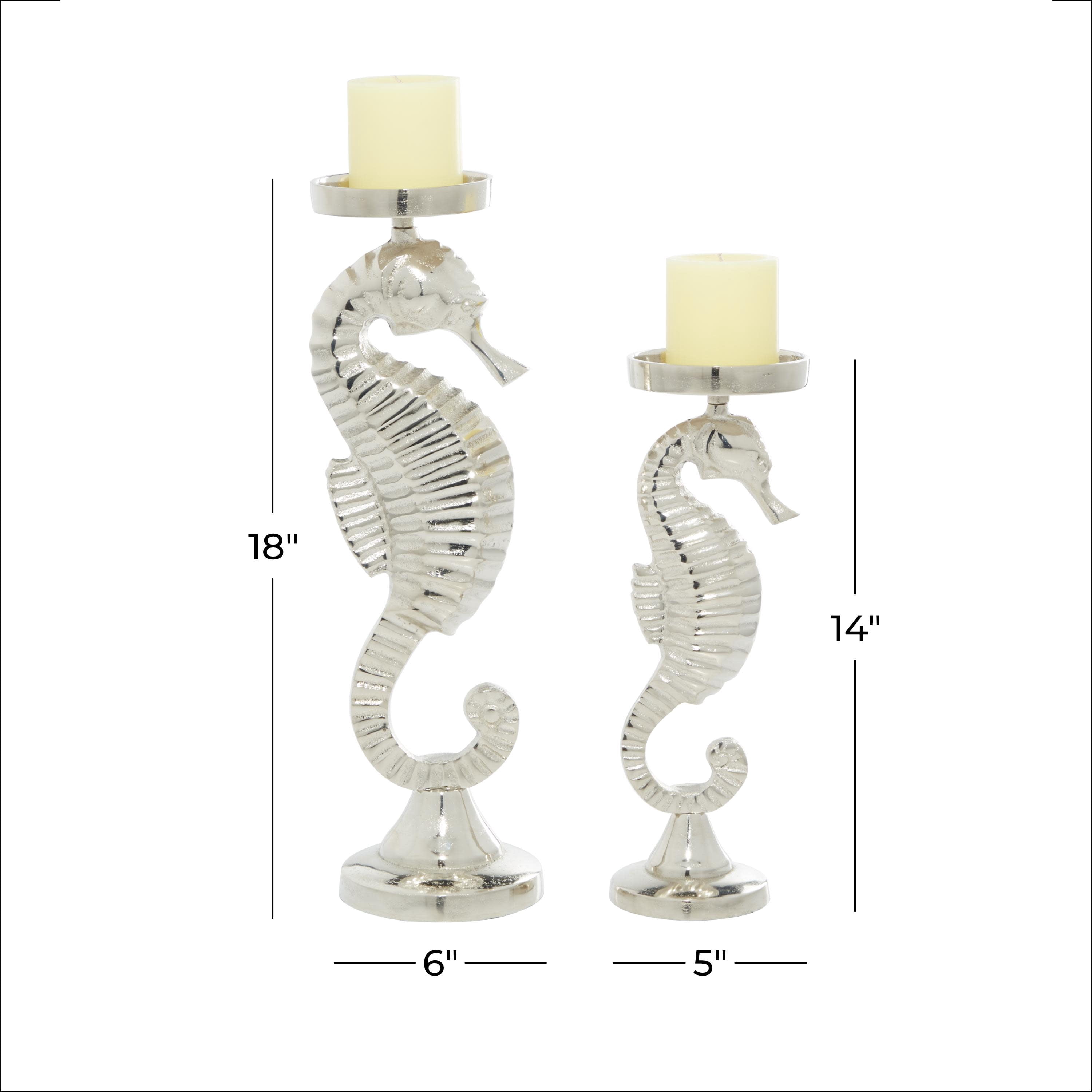 DecMode 2 Candle Silver Aluminum Metal Candle Holder, Set of 2