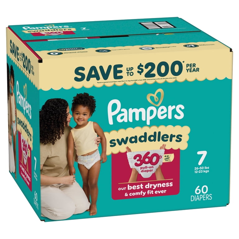 Pampers Swaddlers 360 Baby Diapers Size 7, 60 Count (Select for