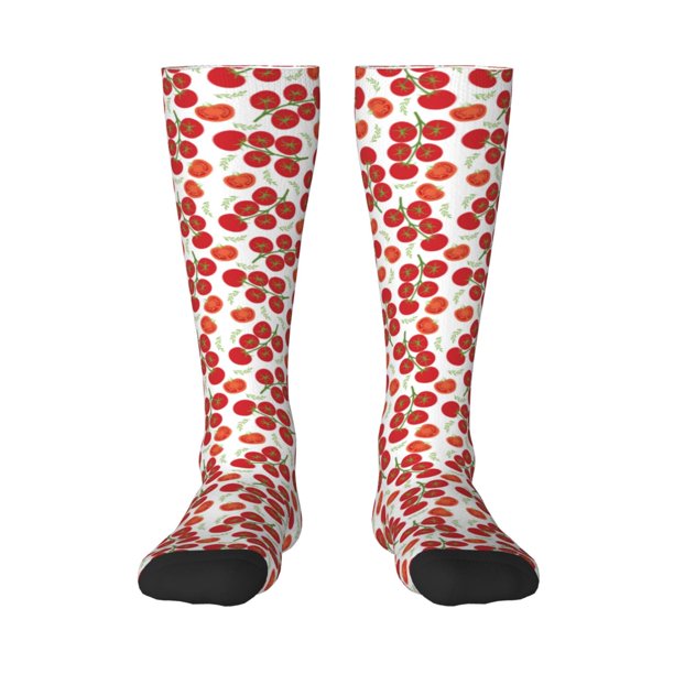 Fotbe Tomato Calcetas Divertidas Estampadas para Hombre y Mujer, Calcetas de Algodón hasta la Rodilla para Caminar, Correr, Enfermería y Embarazo