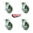 thumbnail image 2 of SCC - 5" x 1.25" Gray Polyurethane Wheel Swivel Casters w/Brake - Set of 4, 2 of 2