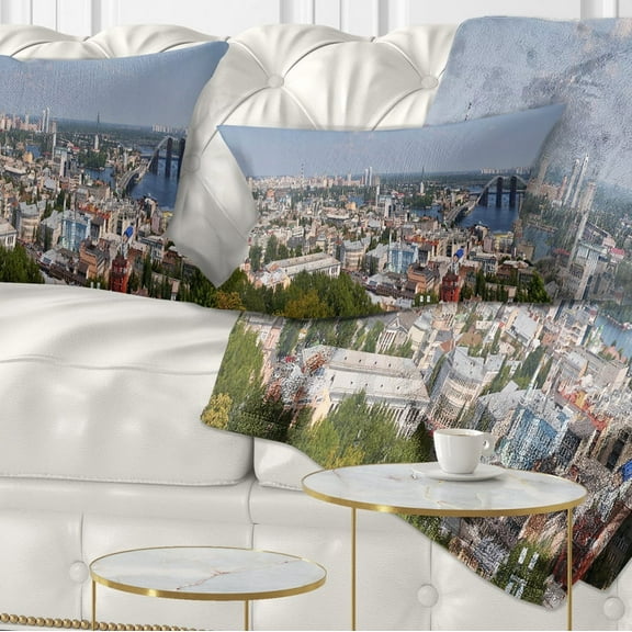 Designart Kiev Cityscape Panorama - Photography Throw Pillow - 12x20