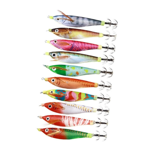 10x Plantilla de calamar luminosa, anzuelos de calamar, equipo de pesca, cebos duros realistas, aparejos de pesca, cebos de pesca para exteriores,