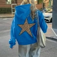thumbnail image 2 of XIAOCHA Women's Leopard Star Print Hoodie Oversized Long Sleeve Hooded Pullover Top Plush Bold Street Hoodies, 2 of 5