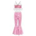thumbnail image 2 of Miutii Kids Girls Jazz Dance Outfits Tulle Ruffle Camisole Top with Bell-Bottom Pants Sequins Ballroom Dancewear Pink 10, 2 of 7