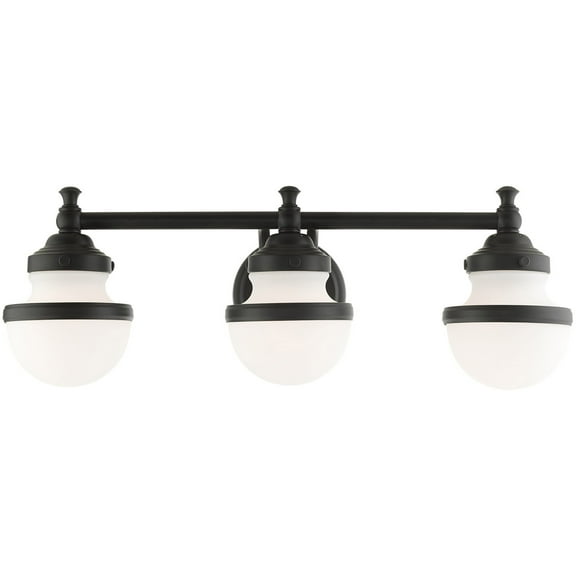 24 inch 3 Light Black Bathroom Vanity light fixture with White Glass Shade