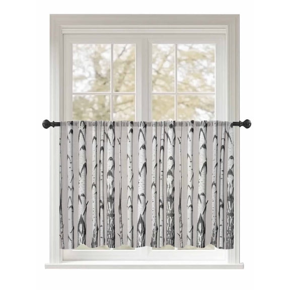 Sheer Curtains 45 Inch Length, Birch Trees Semi Sheer Curtains Light Filtering Window Treatment, Forest Vintage Abstract Wooden Gray Privacy Voile Drapes for Living Room Bedroom 52x45 Inch