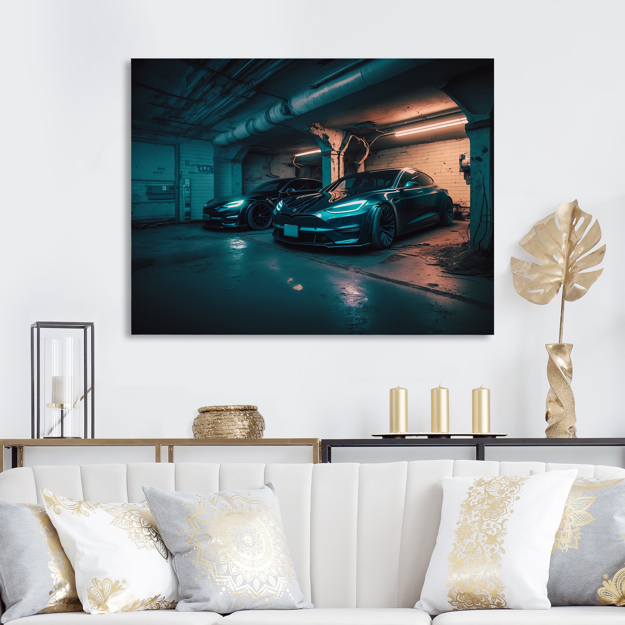 Designart Hybrid Power In Undergroung Garage Canvas Wall Art