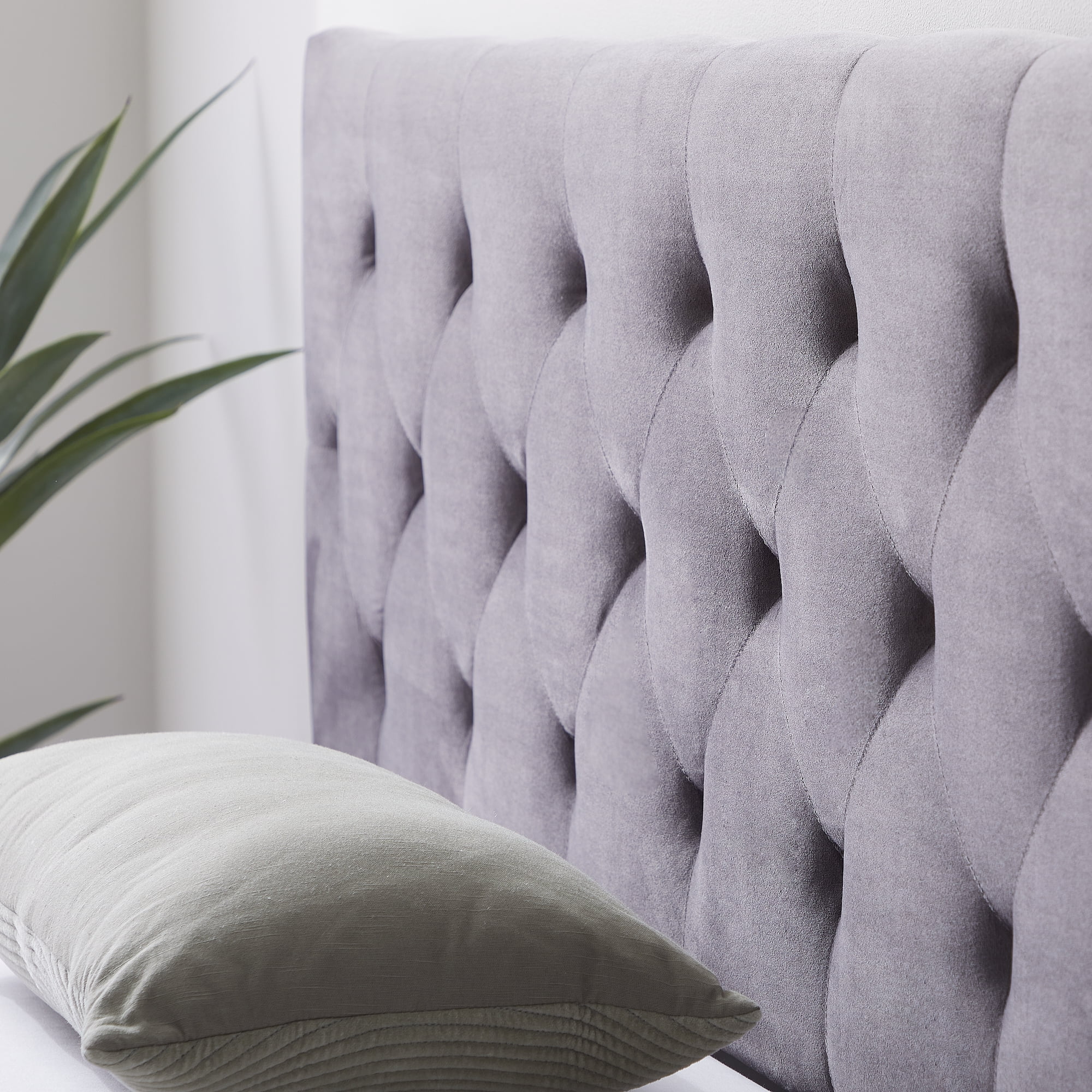 Rest Haven Raleigh Tufted Velvet Upholstered Headboard, Queen, Gray