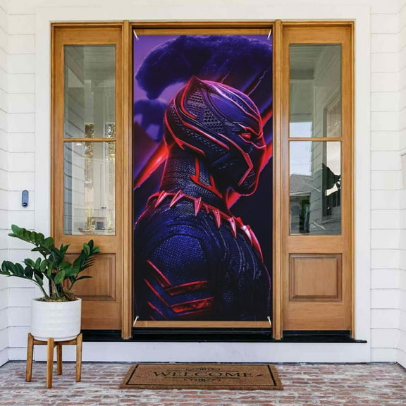 Door Cover Decoration,Black Panther Theme Door Hanging Banner Background for Home Door Holiday Christmas Decoration(35.4"x72.8")