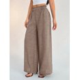thumbnail image 6 of Women'S Elastic Smocked Waist Pants Straight Leg High Rise Long Trousers Brown L, 6 of 8