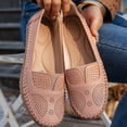 thumbnail image 4 of Women's Hollow Out Leather Loafers Slip On Walking Flat Barefoot Shoes Casual Non Slip Driving Walking Shoe Red Size 9, 4 of 8
