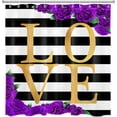 thumbnail image 4 of Valentine''s Day Shower Curtain for Bathroom, Romantic Purple Rose Floral and Gold Love on Black and White Striped Fabric Shower Curtain with Hooks,Flower Bathroom Curtain Shower Set, 72" W x 72" L, 4 of 4