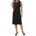 thumbnail image 2 of INSPIRE CHIC Women's Skirt Suit Set 2 Piece Outfit Trendy Work Sleeveless Vest and Pencil Skirts 2XL Black, 2 of 5