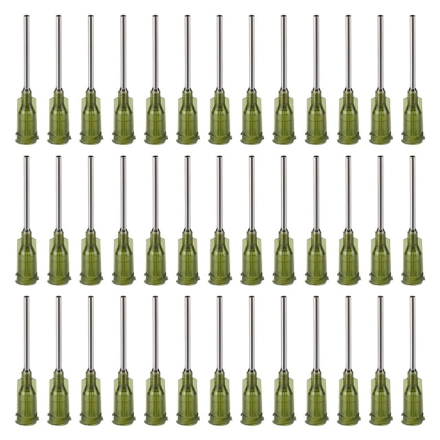 120 agujas dispensadoras de acero inoxidable 304, calibre 14, color verde oliva oscuro, punta roma, para botellas de pegamento con conector Luer para dispensadores de alcohol y aceites esenciales.