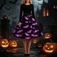 thumbnail image 5 of BaoFuBaoMei Halloween Dresses for Women Plus Size Crew Neck Long Sleeve Halloween Bats Print Midi Dress Back Zipper Closure Waist Bow Tie a Line Dresses for Party, 5 of 6
