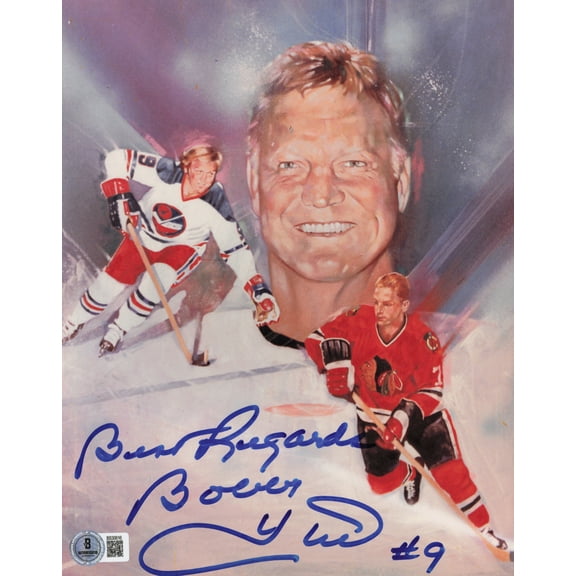 Bobby Hull Autographed 8x10 Photo Chicago Blackhawks "Best Regards #9" Beckett BAS QR #BS30616