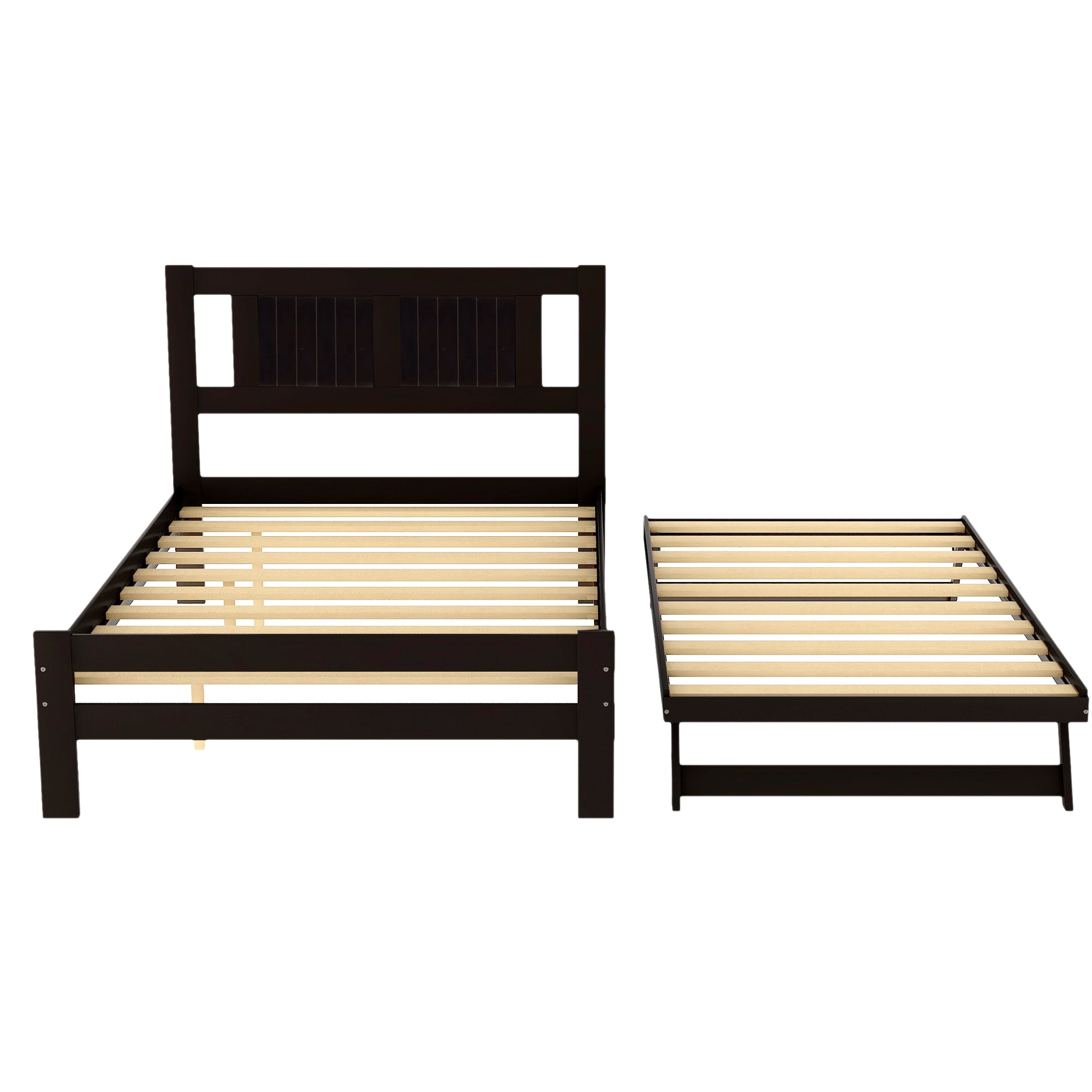 Euroco Pine Wood Space-Saving Platform Bed, Full for Kids Bedroom, Brown