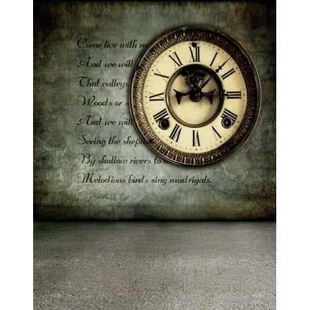 Image of ABPHOTO Polyester Vintage Wall Clock Poem Photography Backdrops Photo Props Studio Background 5x7ft