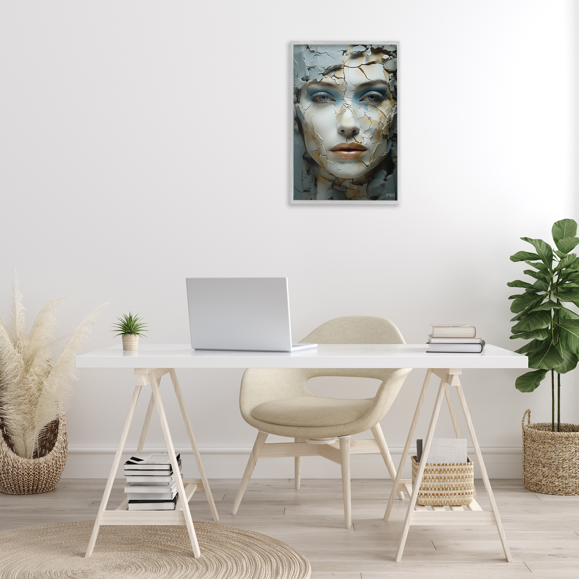 Stupell Industries Cracked Face Abstraction Novelty Painting Gray Framed Art Print Wall Art, 16 x 24