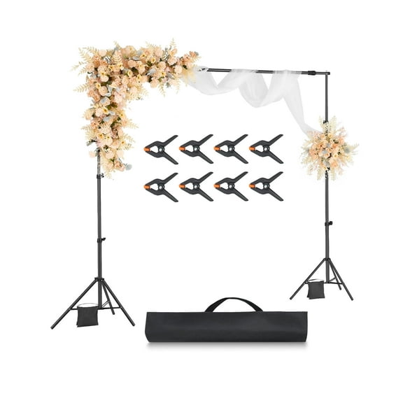 VEVOR Backdrop Stand, 7 x 10 ft Adjustable Photo Backdrop Stand Kit, Portable Photo Background with 3 Crossbars, for Wedding, Photo Video Studio