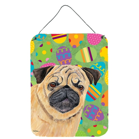 Pug Easter Eggtravaganza Aluminium Metal Wall or Door Hanging Prints