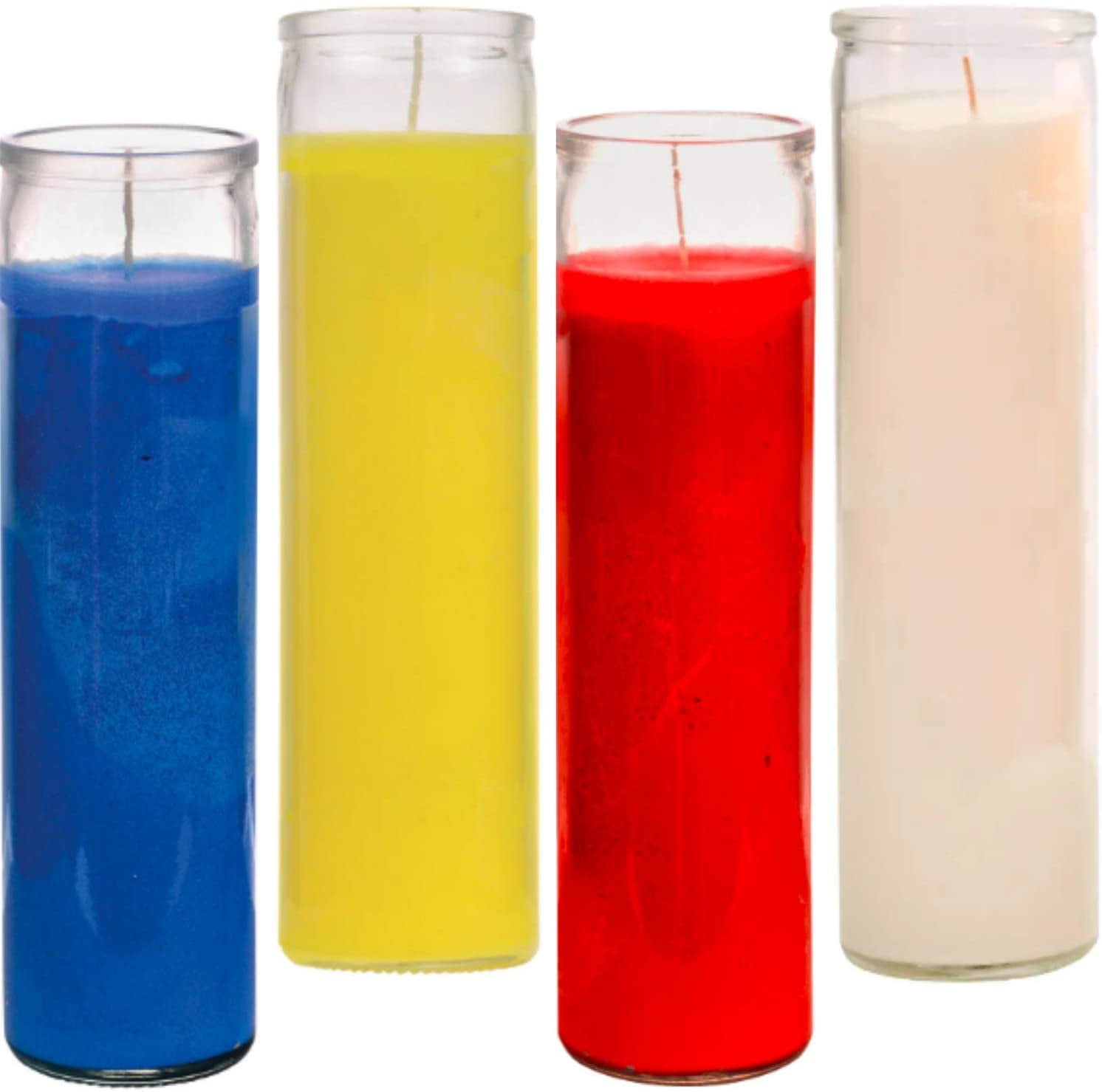 Prayer Candles Red Yellow Blue White Wax Candle (4 Pack) Great for