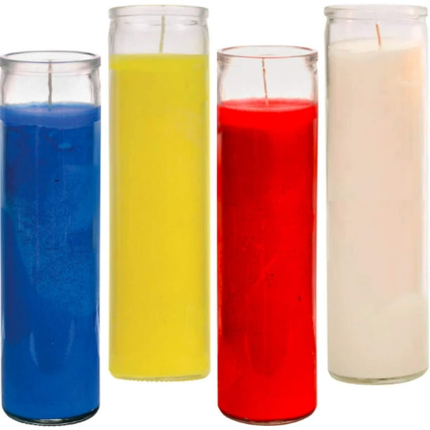 Prayer Candles Red Yellow Blue White Wax Candle (4 Pack) Great for
